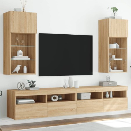 Muebles de TV con luces LED 2 uds roble Sonoma 40,5x30x90 cm en Muebles TV | Comprar online en Foru.es