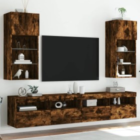 Muebles de TV con luces LED 2 uds roble ahumado 40,5x30x90 cm en Muebles TV | Comprar online en Foru.es