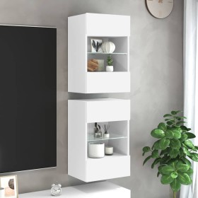 Armarios de pared con luces LED para TV 2 uds blanco 40x30x60,5 cm en Muebles TV | Comprar online en Foru.es
