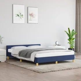 Bettgestell mit blauem Stoffkopfteil 140x190 cm von vidaXL, Betten und Lattenroste - Ref: Foro24-347413, Preis: 141,45 €, Rab...