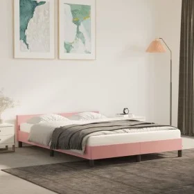 Pink velvet bed frame with headboard 140x190 cm by vidaXL, Beds and slatted bases - Ref: Foro24-347572, Price: 106,03 €, Disc...