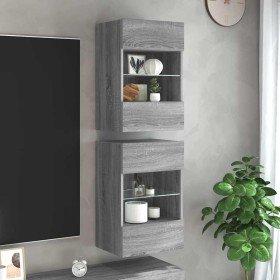Armarios de pared con luces LED para TV 2 uds gris Sonoma 40x30x60,5 cm en Muebles TV | Comprar online en Foru.es