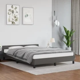 Estructura de cama con cabecero cuero sintético gris 140x190 cm de vidaXL, Camas y somieres - Ref: Foro24-347499, Precio: 115...