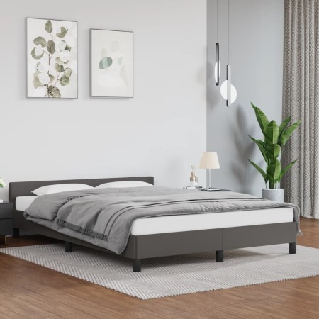Estructura de cama con cabecero cuero sintético gris 140x190 cm de vidaXL, Camas y somieres - Ref: Foro24-347499, Precio: 117...