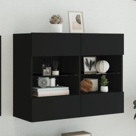 Mueble de TV de pared con luces LED negro 78,5x30x60,5 cm en Muebles TV | Comprar online en Foru.es