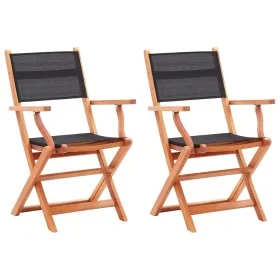 Sillas plegables jardín 2 uds madera eucalipto textilene negro de vidaXL, Sillas de jardín - Ref: Foro24-48692, Precio: 151,1...