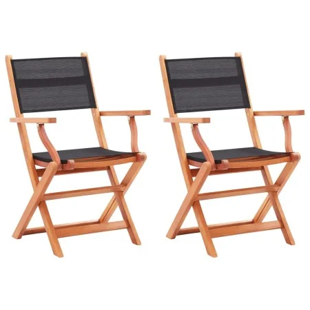 Sillas plegables jardín 2 uds madera eucalipto textilene negro de vidaXL, Sillas de jardín - Ref: Foro24-48692, Precio: 151,1...