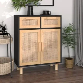 Black sideboard solid pine wood and natural rattan 60x30x75 cm by vidaXL, Sideboards - Ref: Foro24-345637, Price: 127,06 €, D...