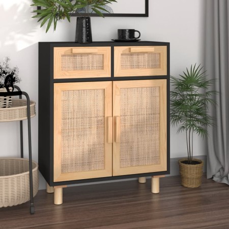 Aparador negro madera pino maciza y ratán natural 60x30x75 cm de vidaXL, Aparadores - Ref: Foro24-345637, Precio: 136,05 €, D...