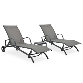 Tumbonas con mesa 2 unidades textilene y acero de vidaXL, Tumbonas - Ref: Foro24-47846, Precio: 203,74 €, Descuento: %