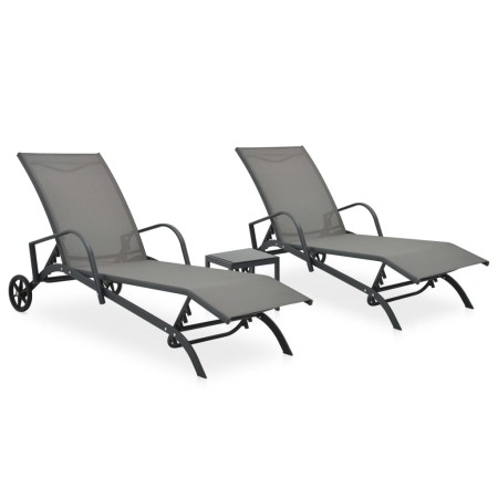 Tumbonas con mesa 2 unidades textilene y acero de vidaXL, Tumbonas - Ref: Foro24-47846, Precio: 203,74 €, Descuento: %