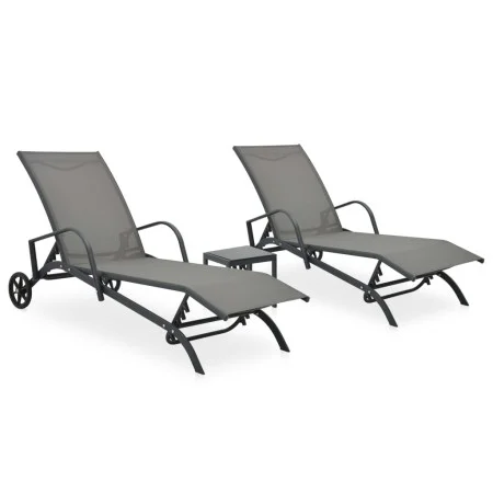 Tumbonas con mesa 2 unidades textilene y acero de vidaXL, Tumbonas - Ref: Foro24-47846, Precio: 216,81 €, Descuento: %