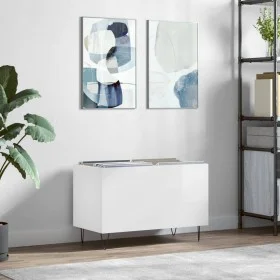 Mueble discos madera contrachapada blanco brillo 74,5x38x48 cm de vidaXL, Almacenamiento para CD y DVD - Ref: Foro24-831726, ...