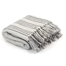 Manta a rayas de algodón gris y blanco 160x210 cm de vidaXL, Mantas - Ref: Foro24-245328, Precio: 26,52 €, Descuento: %