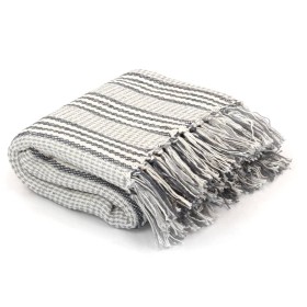 Manta a rayas de algodón gris y blanco 160x210 cm de vidaXL, Mantas - Ref: Foro24-245328, Precio: 29,35 €, Descuento: %
