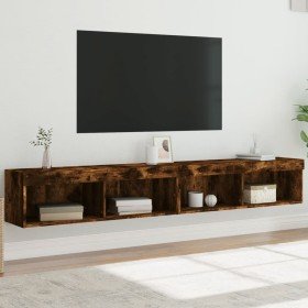 Muebles de TV con luces LED 2 uds roble ahumado 100x30x30 cm en Muebles TV | Comprar online en Foru.es