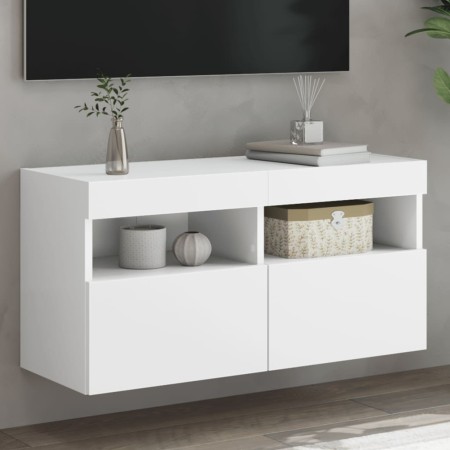 Mueble de TV de pared con luces LED blanco 80x30x40 cm en Muebles TV | Comprar online en Foru.es