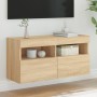 Mueble de TV de pared con luces LED roble Sonoma 80x30x40 cm en Muebles TV | Comprar online en Foru.es