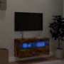Mueble de TV de pared con luces LED roble ahumado 80x30x40 cm en Muebles TV | Comprar online en Foru.es