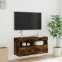 Mueble de TV de pared con luces LED roble ahumado 80x30x40 cm en Muebles TV | Comprar online en Foru.es