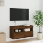 Mueble de TV de pared con luces LED roble marrón 80x30x40 cm en Muebles TV | Comprar online en Foru.es