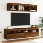 Mueble de TV de pared con luces LED roble marrón 80x30x40 cm en Muebles TV | Comprar online en Foru.es