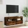 Mueble de TV de pared con luces LED roble ahumado 100x30x40 cm en Muebles TV | Comprar online en Foru.es