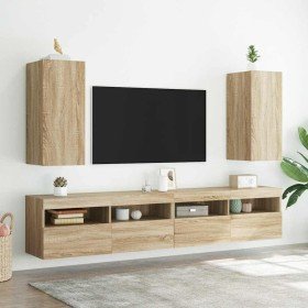 Muebles de TV pared luces LED 2 uds roble Sonoma 30,5x35x70 cm en Muebles TV | Comprar online en Foru.es