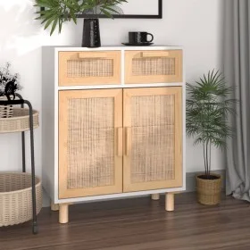 Aparador madera maciza pino y ratán natural blanco 60x30x75 cm de vidaXL, Aparadores - Ref: Foro24-345636, Precio: 127,09 €, ...
