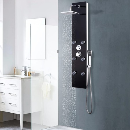 Panel ducha de vidrio negro 25x44,6x130 cm de vidaXL, Boquillas de chorro para bañeras y duchas - Ref: Foro24-142993, Precio:...