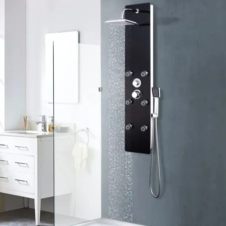 Panel ducha de vidrio negro 25x44,6x130 cm de vidaXL, Boquillas de chorro para bañeras y duchas - Ref: Foro24-142993, Precio:...
