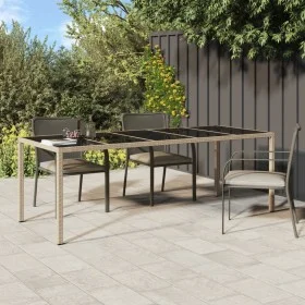 Mesa de jardín de vidrio templado ratán PE beige 250x100x75 cm de vidaXL, Mesas de jardín - Ref: Foro24-316728, Precio: 195,0...