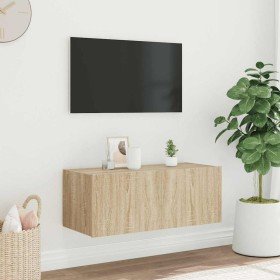 Mueble de TV de pared con luces LED roble Sonoma 80x35x31 cm en Muebles TV | Comprar online en Foru.es