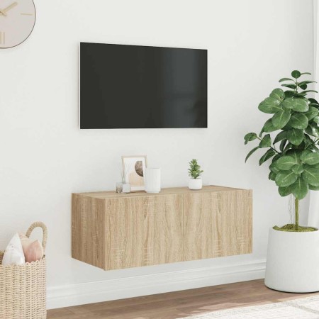 Mueble de TV de pared con luces LED roble Sonoma 80x35x31 cm en Muebles TV | Comprar online en Foru.es