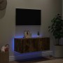 Mueble de TV de pared con luces LED roble ahumado 80x35x31 cm en Muebles TV | Comprar online en Foru.es
