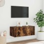 Mueble de TV de pared con luces LED roble ahumado 80x35x31 cm en Muebles TV | Comprar online en Foru.es
