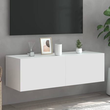 Mueble de TV de pared con luces LED blanco 100x35x31 cm en Muebles TV | Comprar online en Foru.es