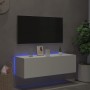 Mueble de TV de pared con luces LED blanco 100x35x31 cm en Muebles TV | Comprar online en Foru.es