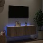 Mueble de TV de pared con luces LED roble Sonoma 100x35x31 cm en Muebles TV | Comprar online en Foru.es