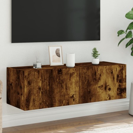 Mueble de TV de pared con luces LED roble ahumado 100x35x31 cm en Muebles TV | Comprar online en Foru.es