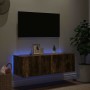 Mueble de TV de pared con luces LED roble ahumado 100x35x31 cm en Muebles TV | Comprar online en Foru.es