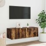 Mueble de TV de pared con luces LED roble ahumado 100x35x31 cm en Muebles TV | Comprar online en Foru.es
