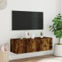 Mueble de TV de pared con luces LED roble ahumado 100x35x31 cm en Muebles TV | Comprar online en Foru.es
