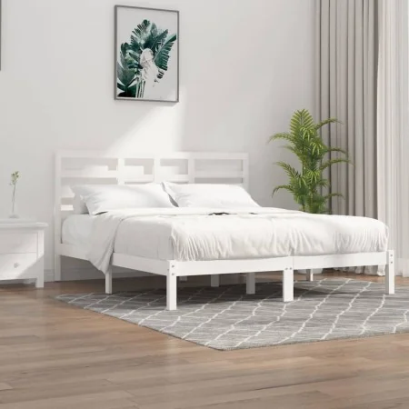 Estructura de cama madera maciza blanco 200x200 cm de vidaXL, Camas y somieres - Ref: Foro24-3105816, Precio: 139,17 €, Descu...