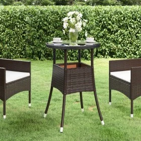 Mesa de jardín vidrio templado ratán sintético marrón Ø60x75 cm de vidaXL, Mesas de jardín - Ref: Foro24-310599, Precio: 45,1...
