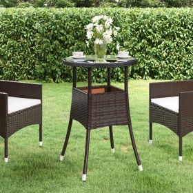 Mesa de jardín vidrio templado ratán sintético marrón Ø60x75 cm de vidaXL, Mesas de jardín - Ref: Foro24-310599, Precio: 61,5...