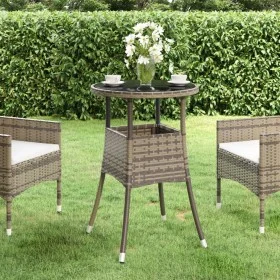 Mesa de jardín vidrio templado y ratán sintético gris Ø60x75 cm de vidaXL, Mesas de jardín - Ref: Foro24-310600, Precio: 61,3...