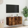 Mueble de TV de pared con luces LED roble ahumado 80x35x41 cm en Muebles TV | Comprar online en Foru.es