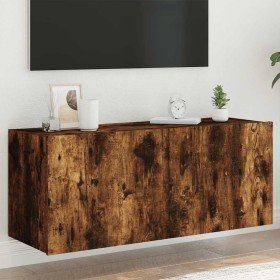 Mueble de TV de pared con luces LED roble ahumado 100x35x41 cm en Muebles TV | Comprar online en Foru.es
