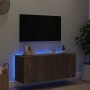 Mueble de TV de pared con luces LED roble ahumado 100x35x41 cm en Muebles TV | Comprar online en Foru.es